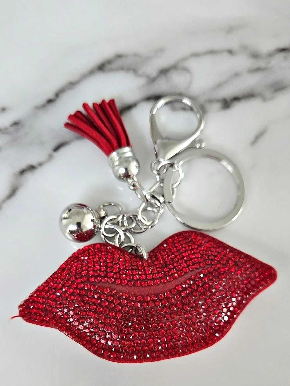 Red Lip Keychain in Red & Silver Keychain
